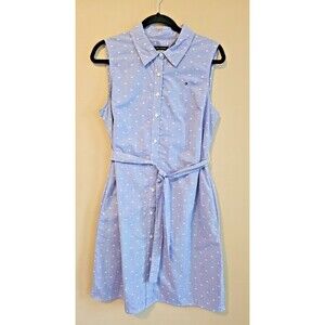 Tommy Hilfiger Shirt Dress Women 10 Blue polka dot, sleeveless NWOT
